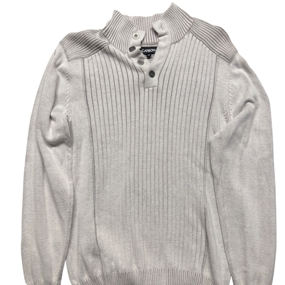 Carbon‎ Sweater Pullover Mock Neck Mens M Gray Ribbed Minimal Normcore Capsule